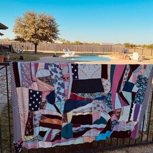 19 C. Hand Stitched Antique 1800s Crazy Patch Quilt 93x81